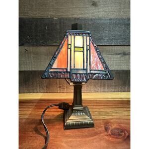 Tiffany Style Stained Glass Mission Small Table Lamp 10” Tall